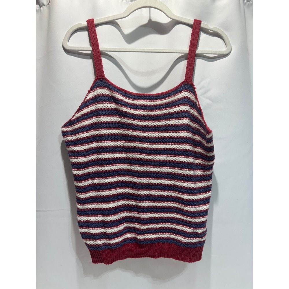 It's Our Time Knit Tank Top XL Red White Blue‎ Striped Crochet Camisole